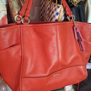 EUC COACH PARK RED LEATHER CARRIE LARGE TOTE BAG